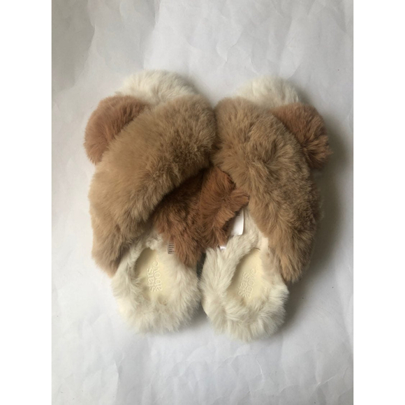 Stars Above Brow/Cream Faux Fur Slippers size M7/8 - Picture 1 of 4